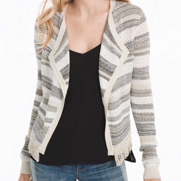 WHBM Metallic Stripe Fringe Open Cardigan - Picture 1 of 6